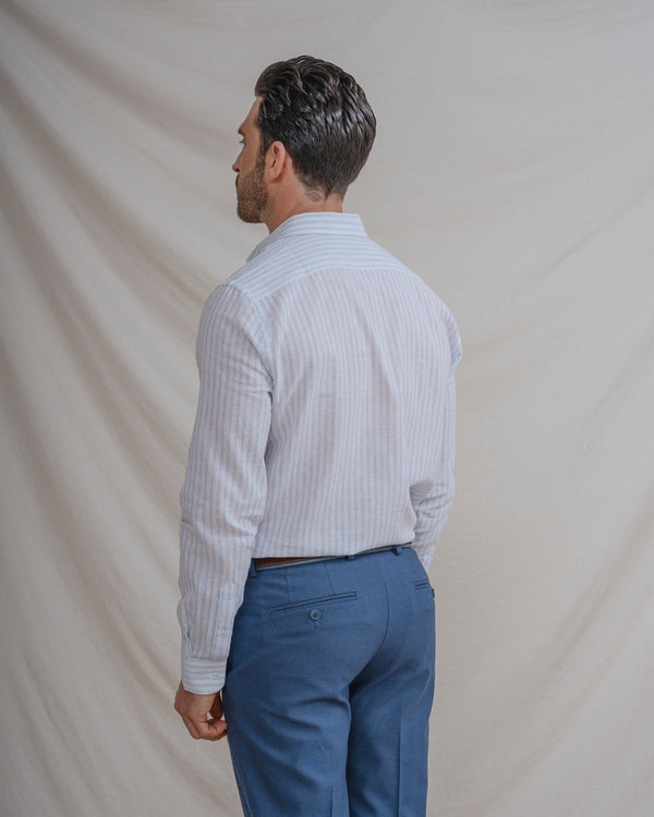 CAMISA LINO RAYA CELESTE