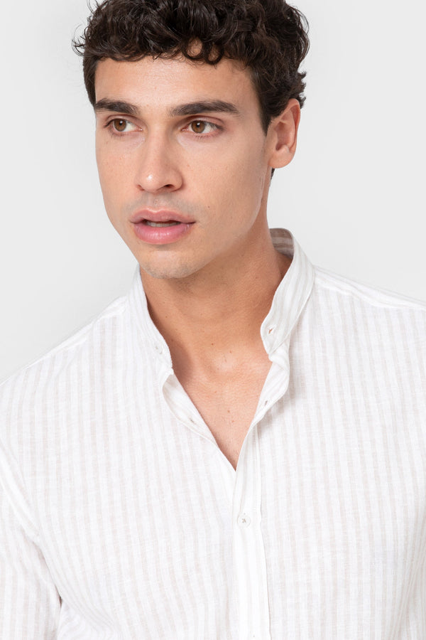 CAMISA CUELLO MAO LINO RAYA BEIGE