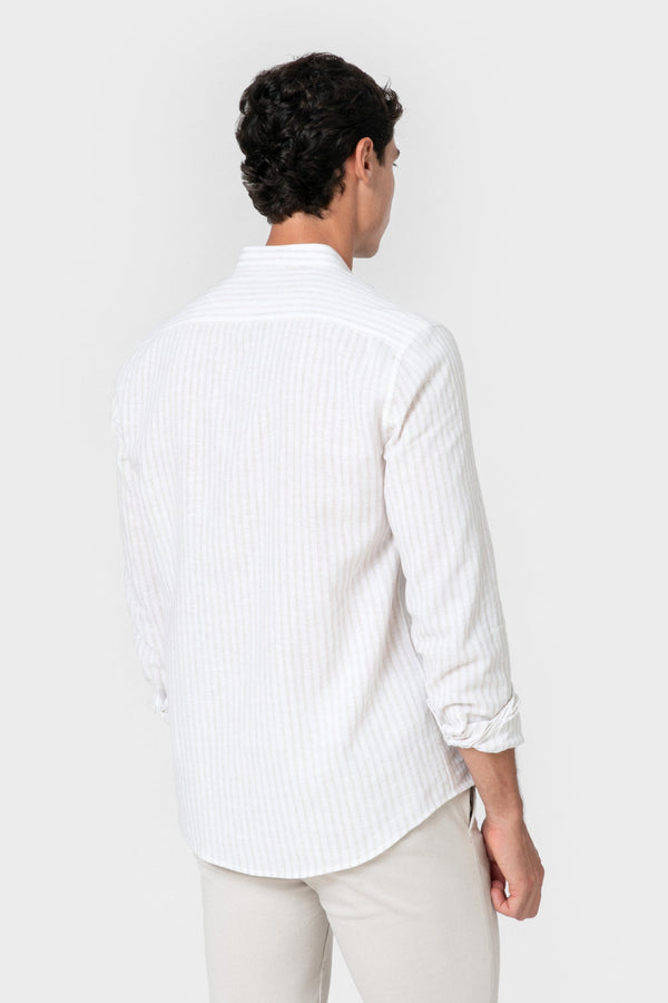 CAMISA CUELLO MAO LINO RAYA BEIGE