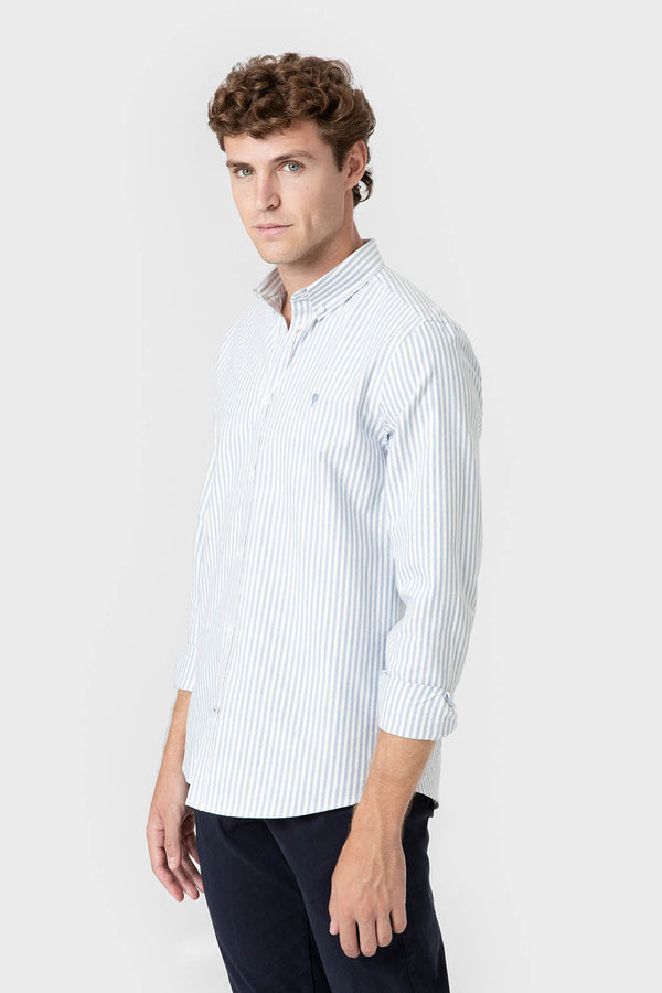 CAMISA OXFORD RAYAS CELESTE