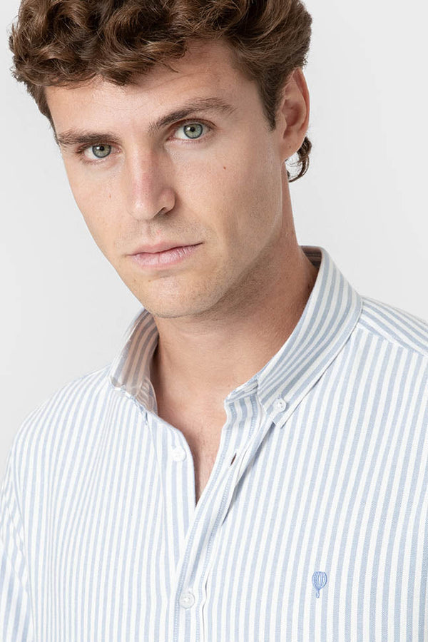 CAMISA OXFORD RAYAS CELESTE