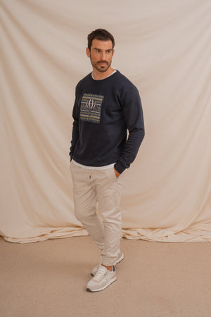 SUDADERA CUADRO ÉTNICO MARINO