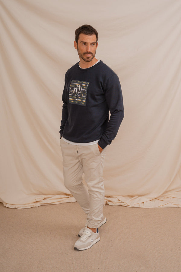 SUDADERA CUADRO ÉTNICO MARINO