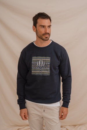 SUDADERA CUADRO ÉTNICO MARINO