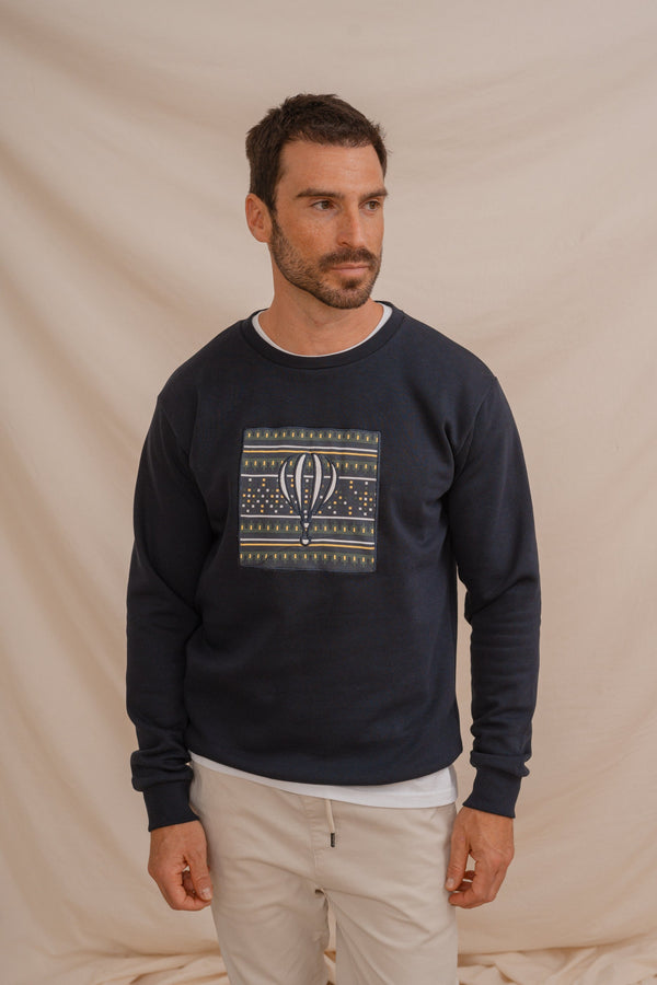 SUDADERA CUADRO ÉTNICO MARINO