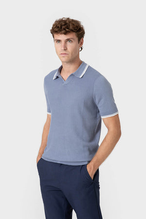 POLO TRICOT RAYA CUADRILLÉ CELESTE