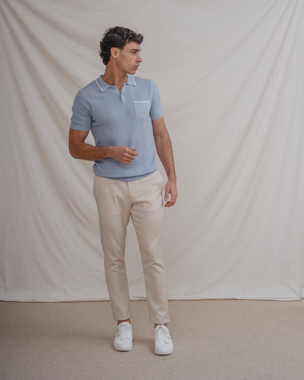 POLO TRICOT CELESTE