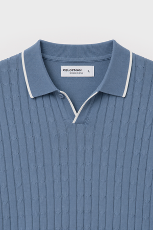 POLO TRICOT NUDOS CELESTE