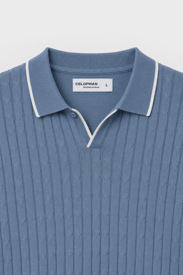 POLO TRICOT NUDOS CELESTE