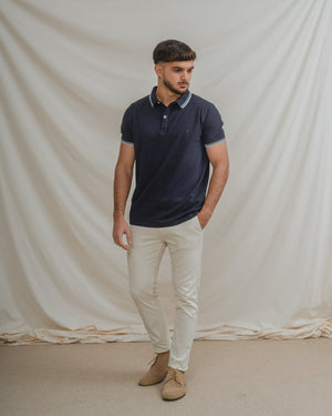 POLO BÁSICO AZUL PIQUÉ LÍNEA