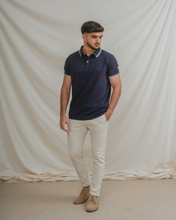 POLO BÁSICO AZUL PIQUÉ LÍNEA