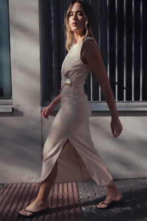 VESTIDO MIDI APLIQUE DORADO