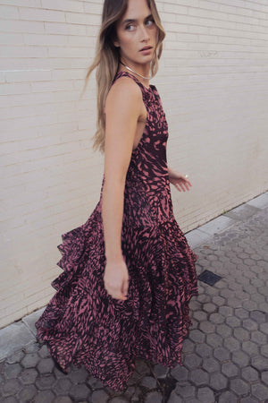 VESTIDO LARGO VOLANTES ESTAMPADO