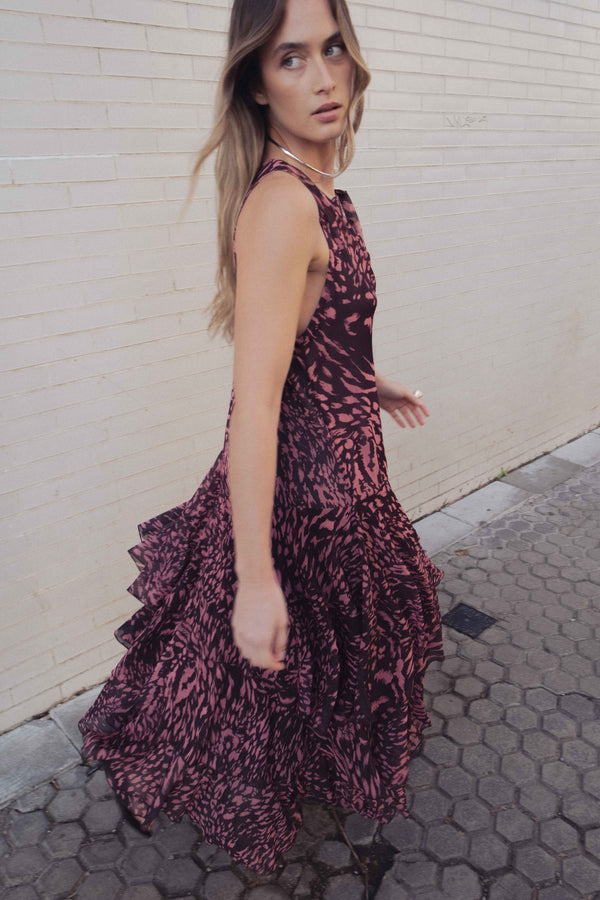 VESTIDO LARGO VOLANTES ESTAMPADO