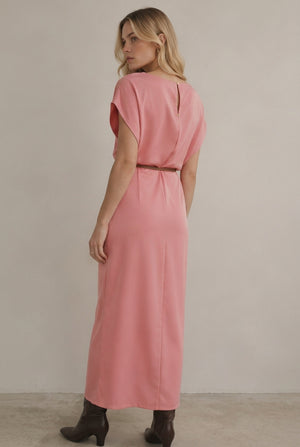 VESTIDO MIDI SATINADO CINTURÓN