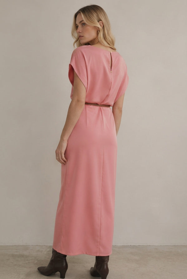 VESTIDO MIDI SATINADO CINTURÓN