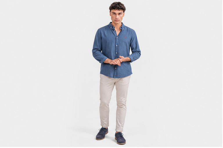 CAMISA CON LINO AZUL