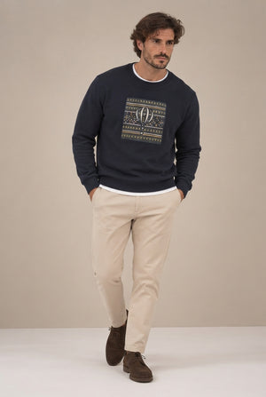 SUDADERA CUADRO ÉTNICO MARINO