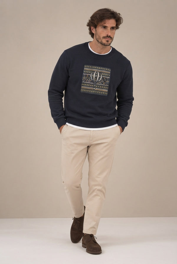 SUDADERA CUADRO ÉTNICO MARINO