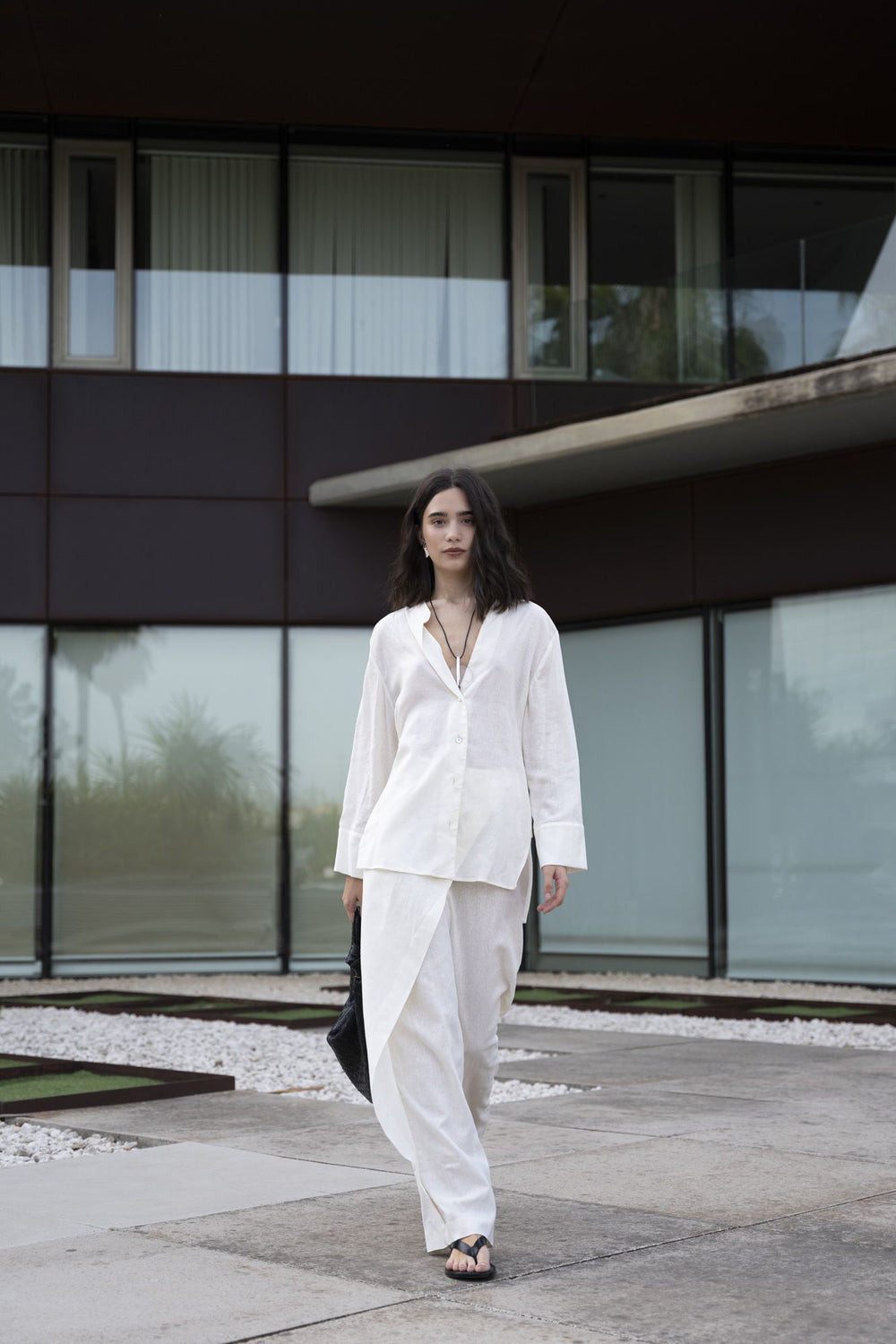 Chemise à col mao en lin