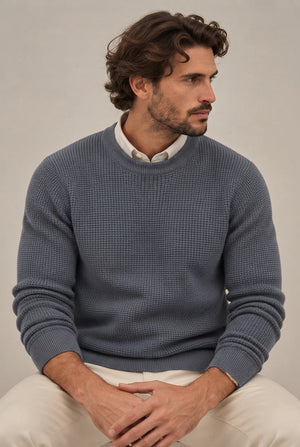 JERSEY ESTRUCTURA CUADRILLÉ CELESTE