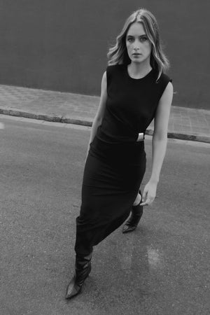 VESTIDO MIDI APLIQUE DORADO