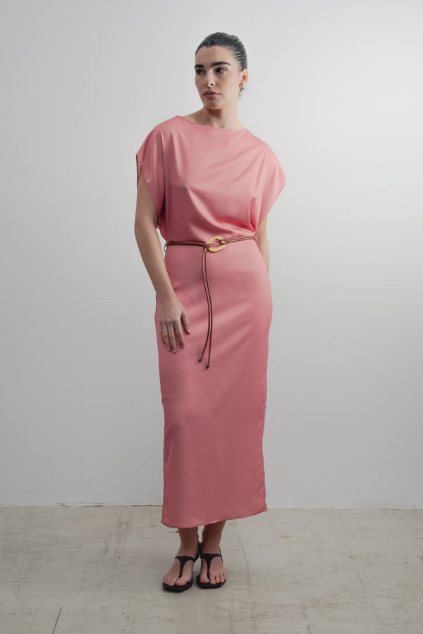 VESTIDO MIDI SATINADO CINTURÓN