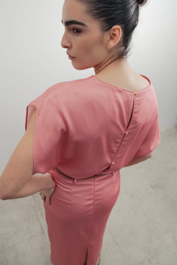 VESTIDO MIDI SATINADO CINTURÓN