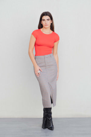 HOUNDSTOOTH MIDI SKIRT