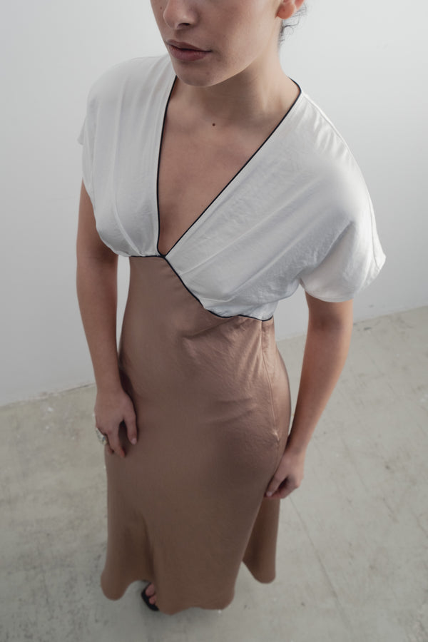 VESTIDO SATINADO VIVOS CONTRASTE