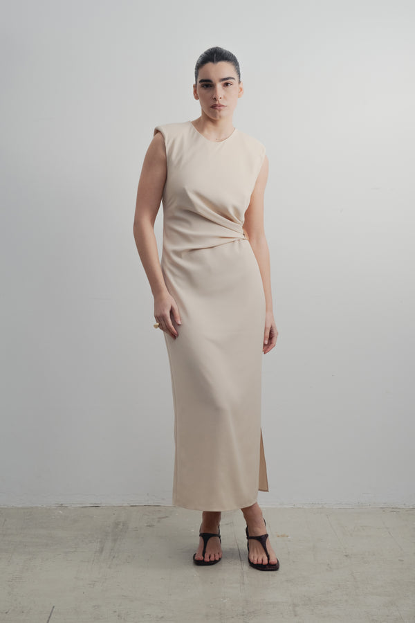 VESTIDO MIDI APLIQUE DORADO