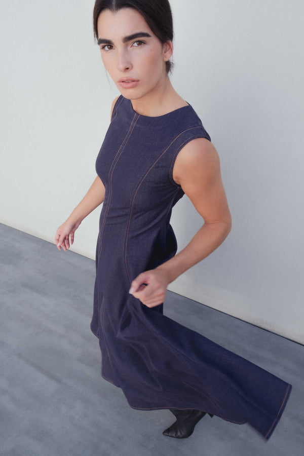 VESTIDO MIDI EFECTO DENIM