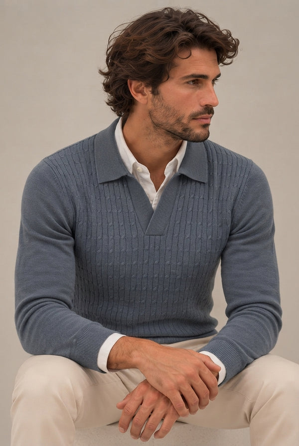 JERSEY POLO NUDOS CELESTE
