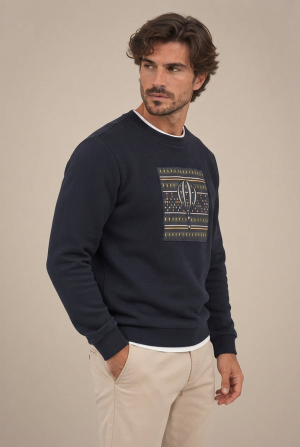 SUDADERA CUADRO ÉTNICO MARINO