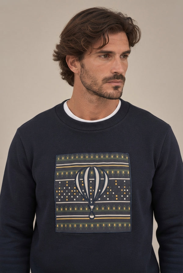 SUDADERA CUADRO ÉTNICO MARINO