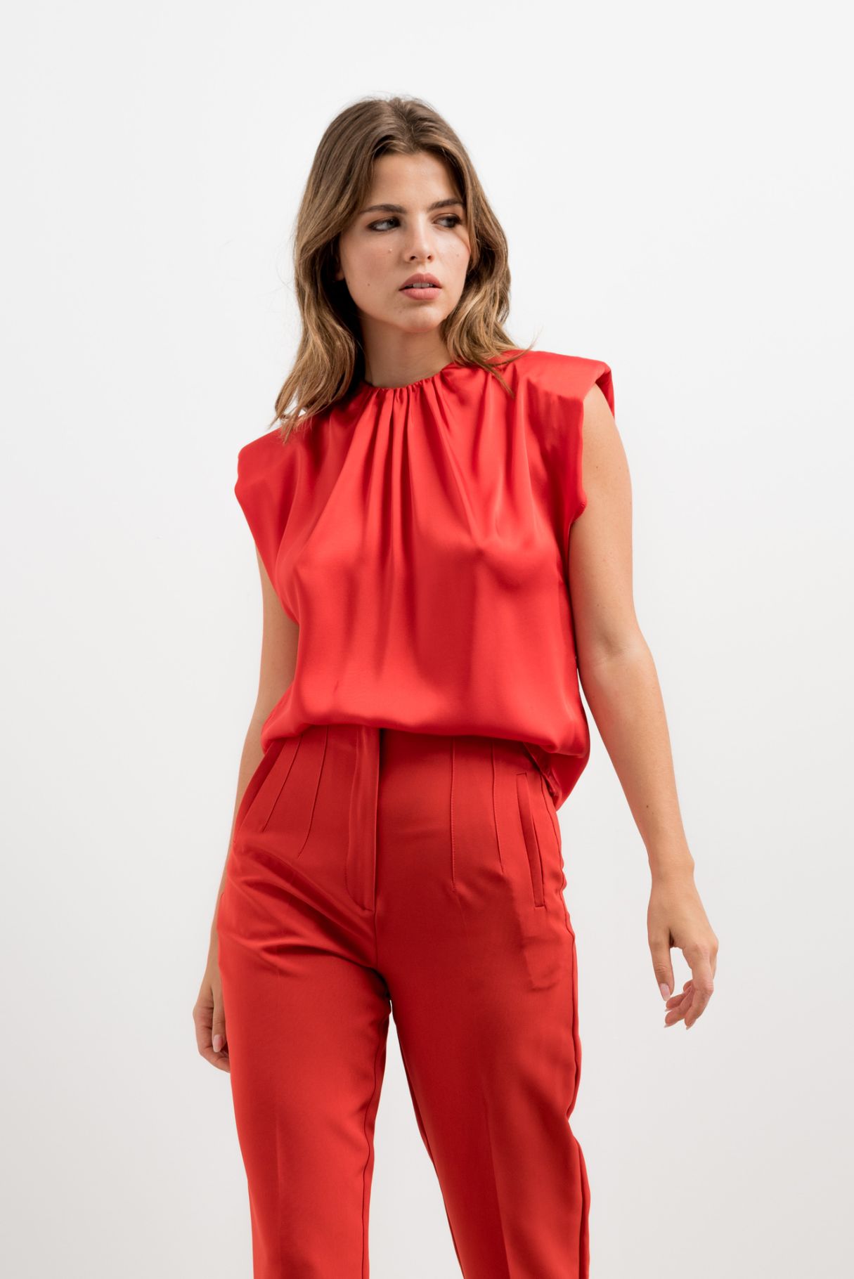 SATIN TOP WITH SHOULDER PADS