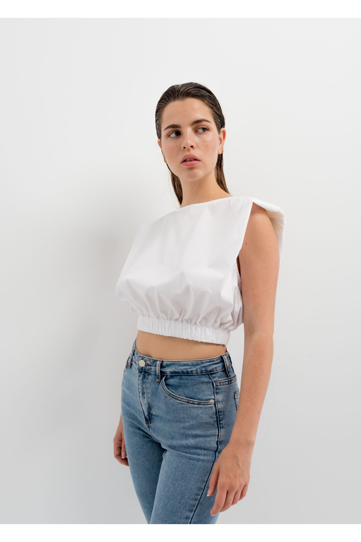 POOPLIN TOP WITH SHOULDER PADS