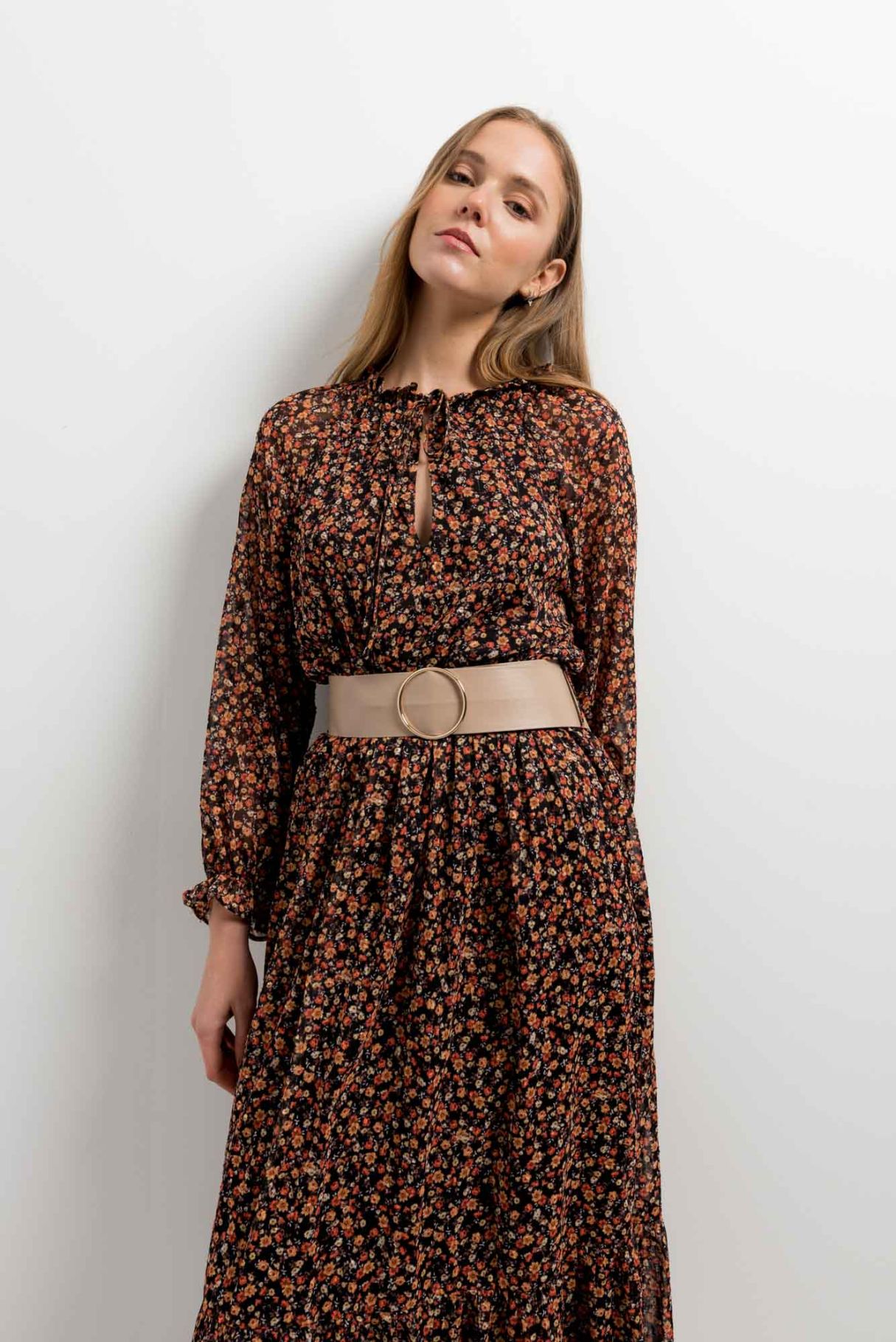 PRINTED DRESS WITH BELT