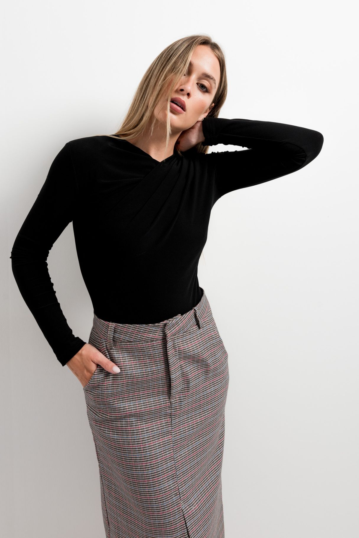 HOUNDSTOOTH MIDI SKIRT