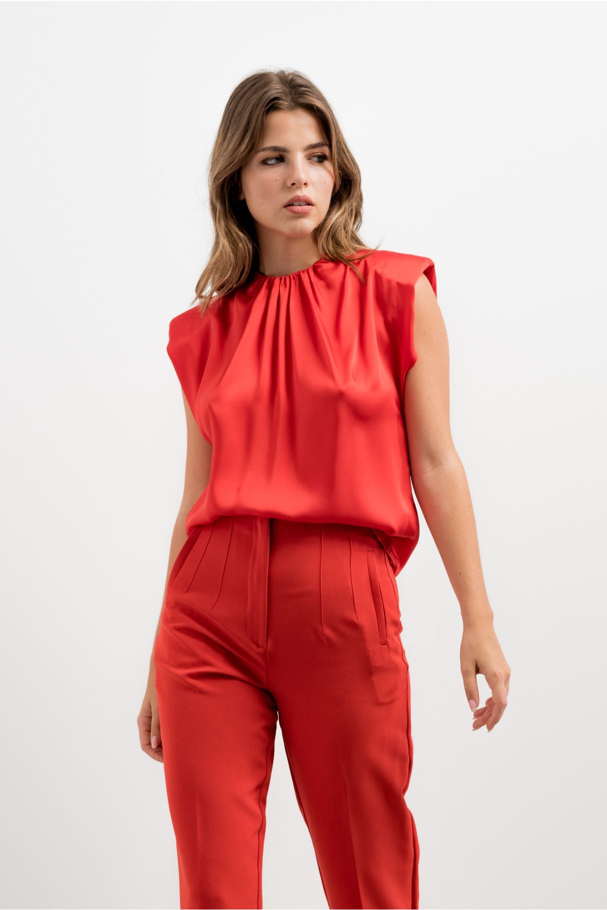 SATIN TOP WITH SHOULDER PADS