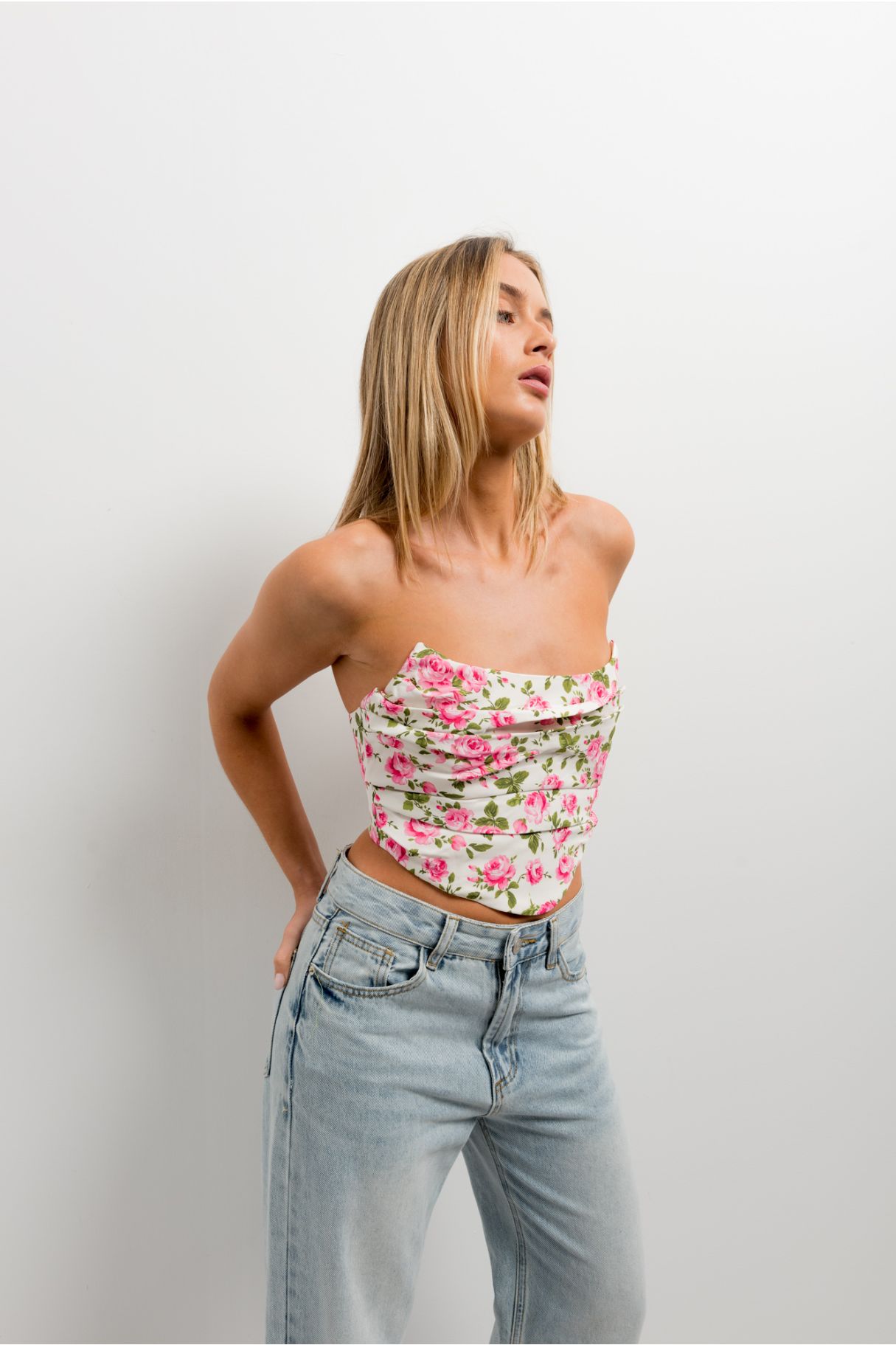 FLORAL PRINT CORSETRY-INSPIRED TOP