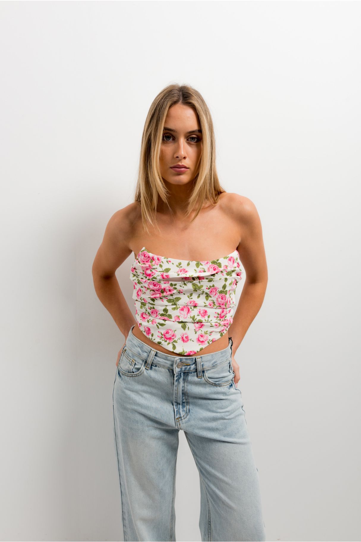 FLORAL PRINT CORSETRY-INSPIRED TOP