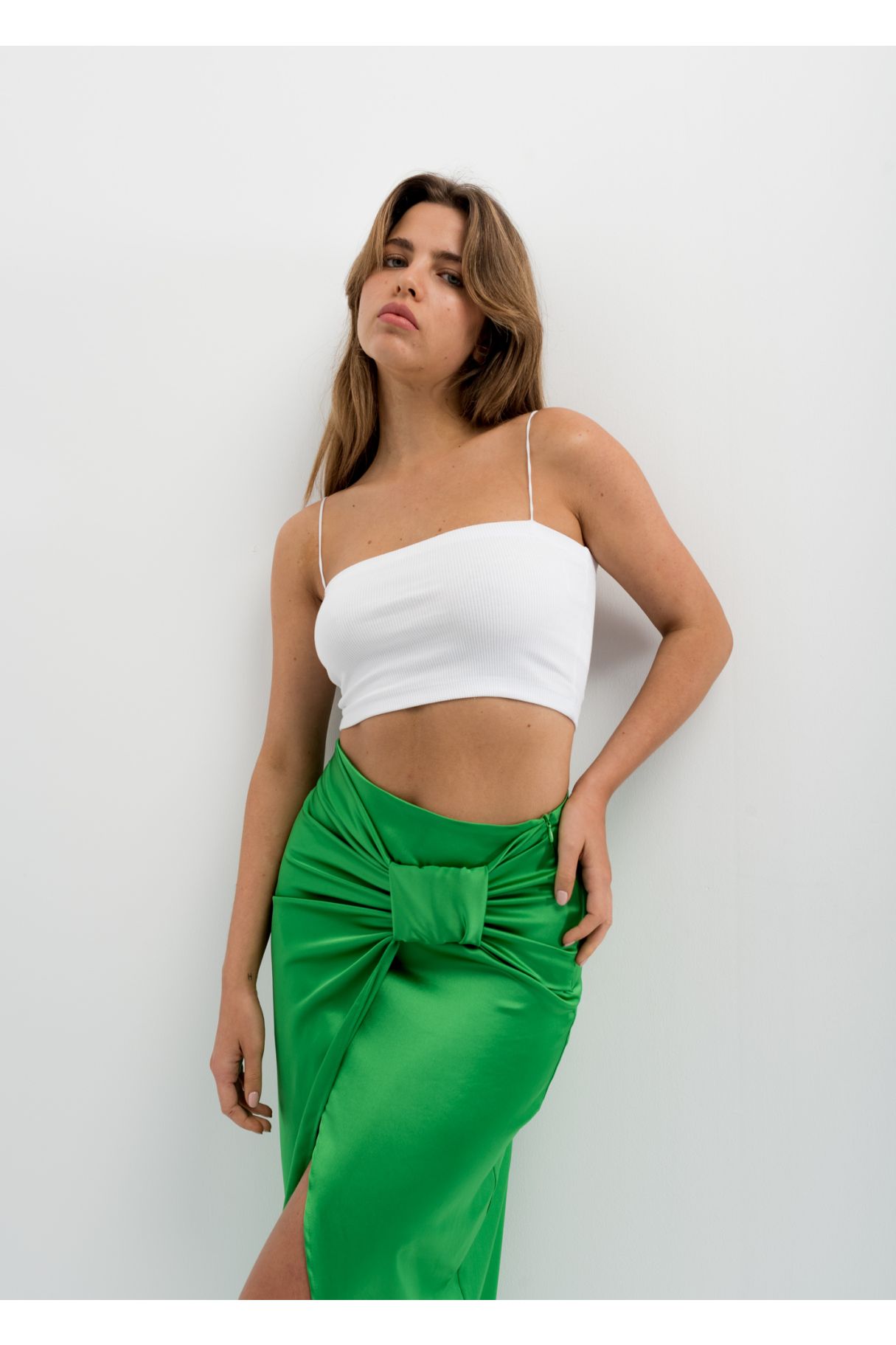 SATIN SKIRT WITH KNOTTED DETAIL