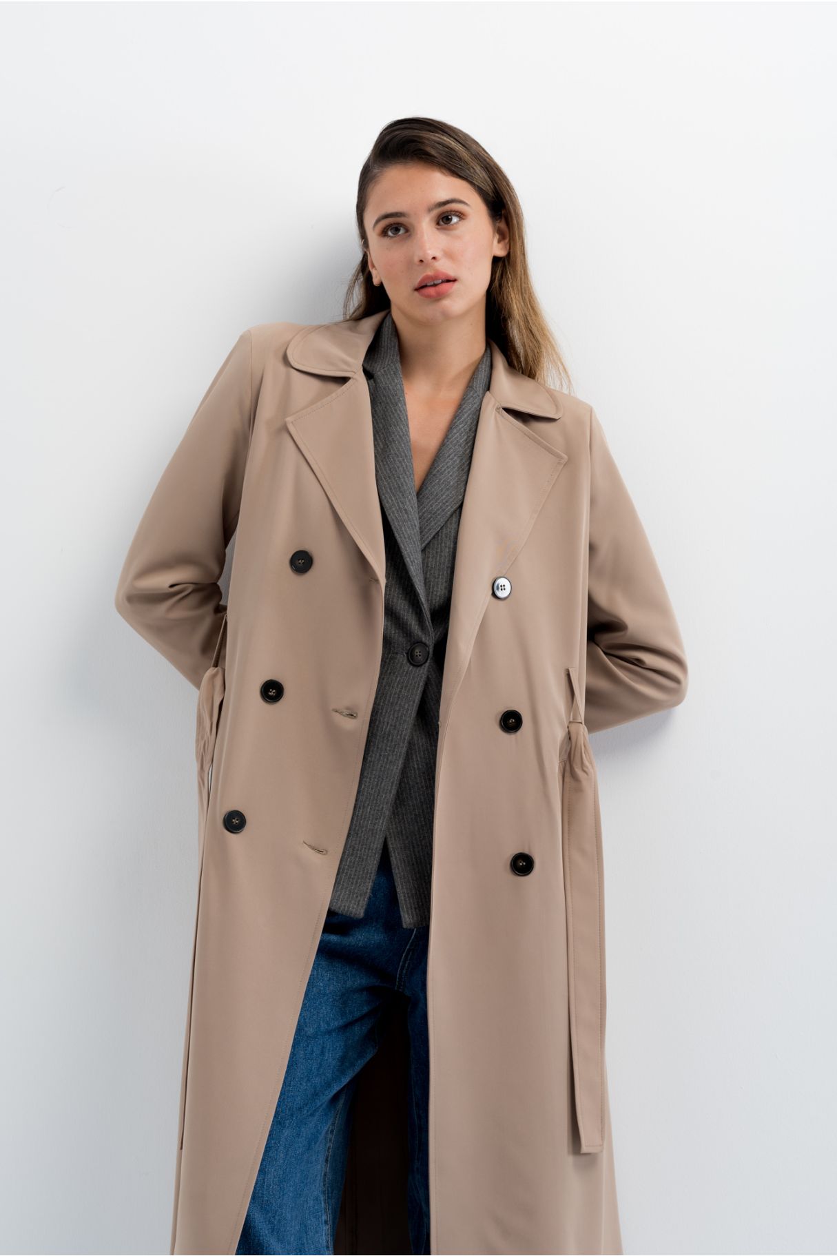DOUBLE-BREASTED TRENCH COAT WITH BELT