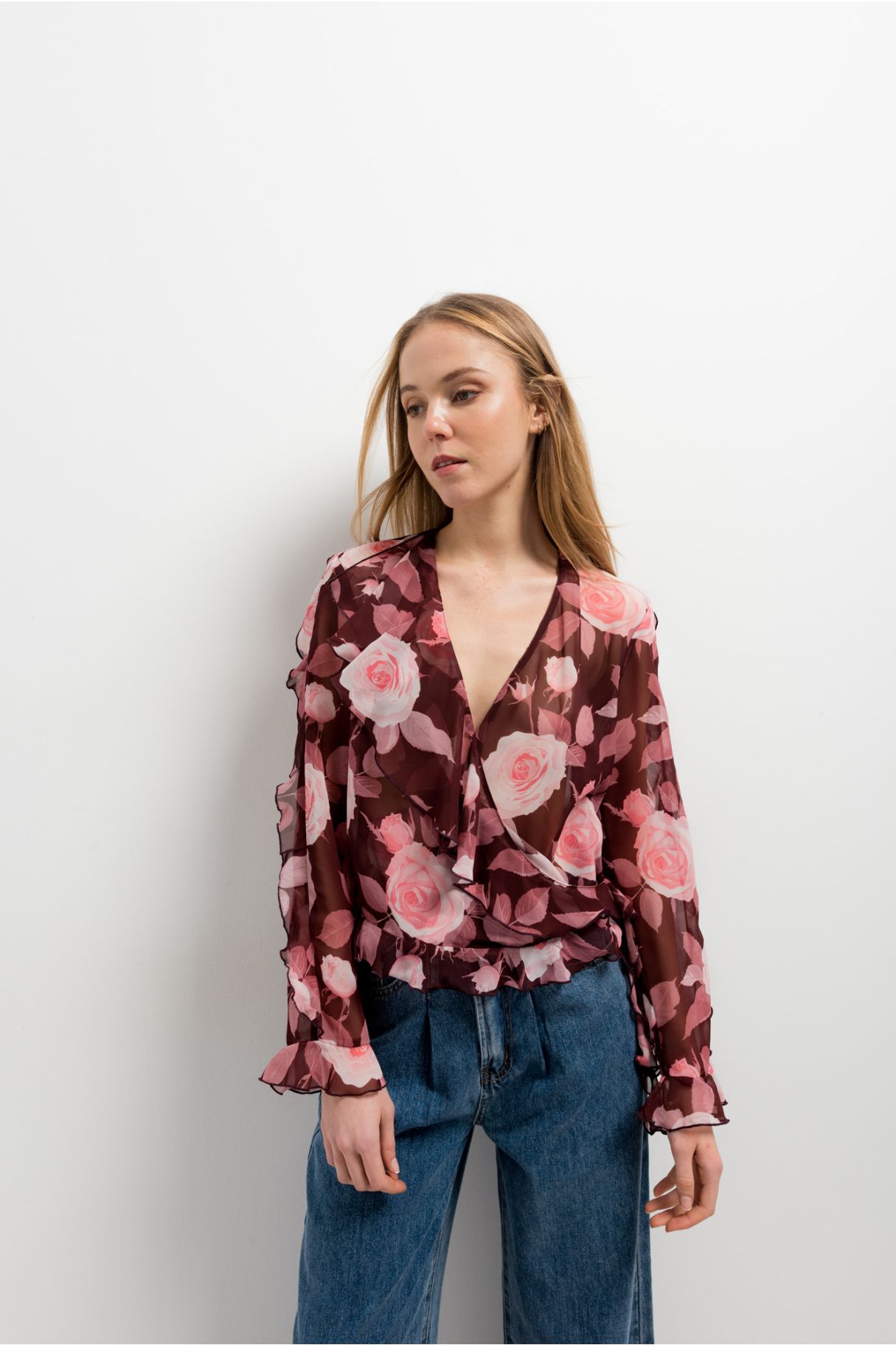 PRINTED BLOUSE WITH RUFFLES