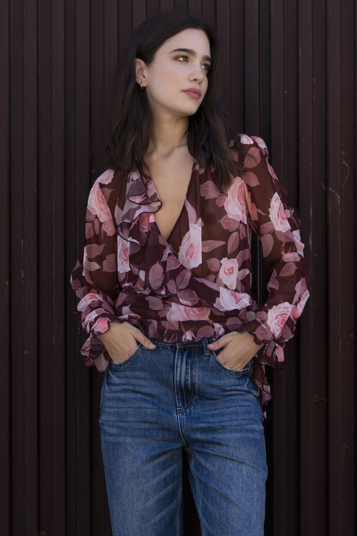 PRINTED BLOUSE WITH RUFFLES