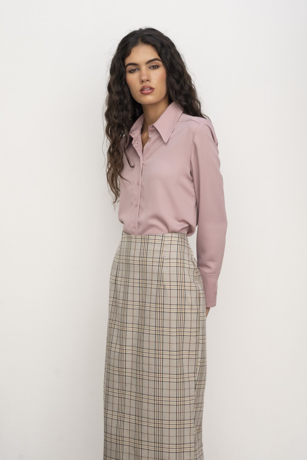 CHECKED MIDI SKIRT